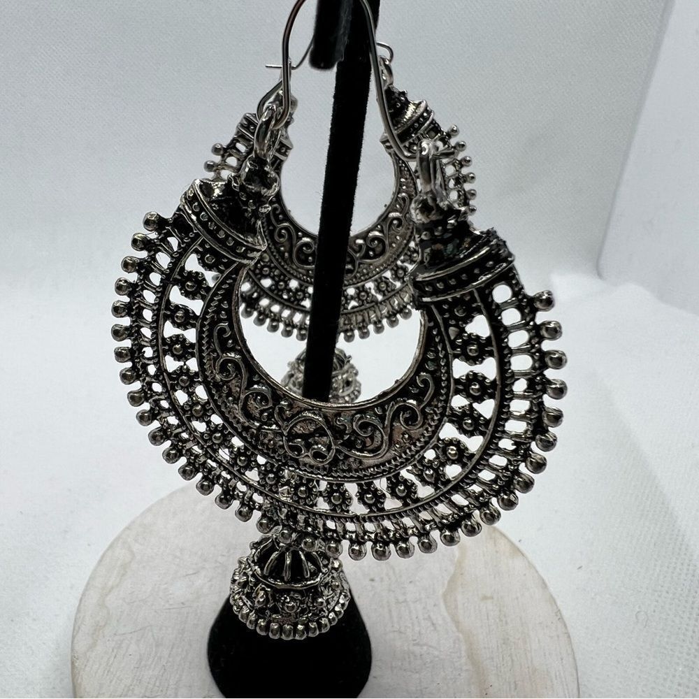 Silver Statement Hoopdangle Earrings - image 2